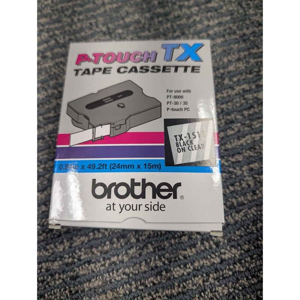 Brother P-Touch TX Tape TX-1511 Black on Clear 1" PT-8000 PT-30/35 Free Shipping